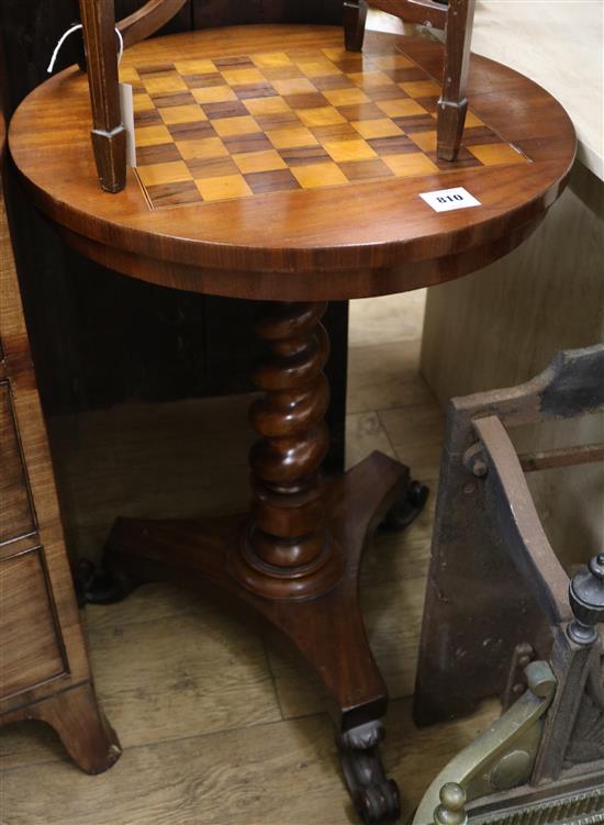 A Regency mahogany chessboard top table, 53cm